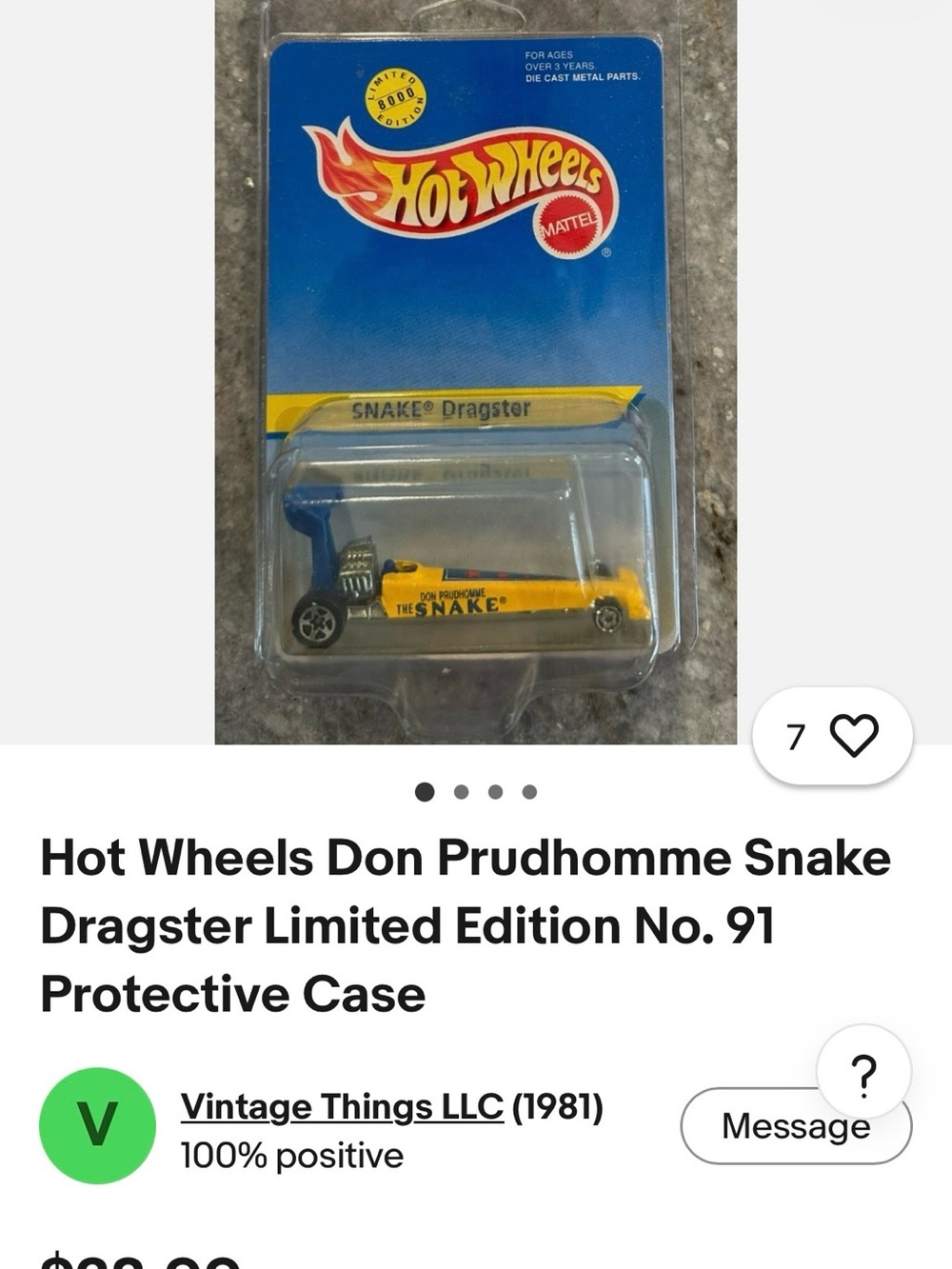 Hot Wheels Don Prudhomme 'Snake' Dragster Toy - Yellow